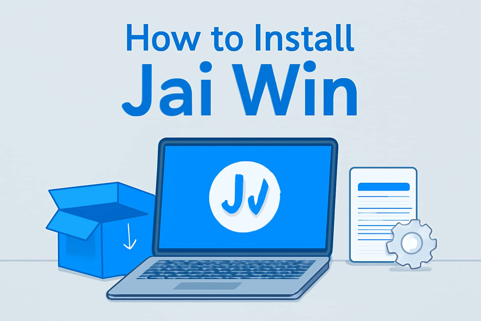 An informational layout showcasing the steps to install Jai Win with a futuristic design.