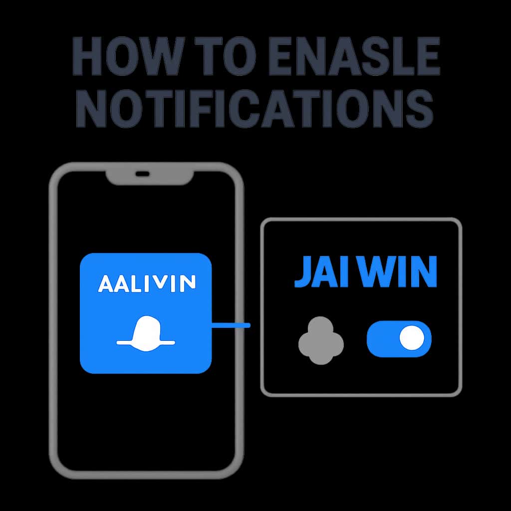 An educational diagram showing steps to set up Jai Win notifications.